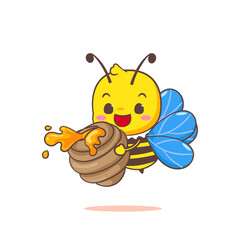 Cute bee carrying honey cartoon character. Kawaii adorable animal concept design. Isolated white background. Vector illustration.