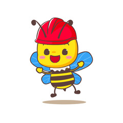 Cute honey bee with helmet cartoon character. Kawaii adorable animal concept design. Isolated white background. Vector illustration.