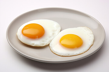 Food concept. Top view of two fried eggs on plate. Minimalist style, muted pastel colors....