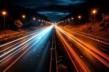 Fototapeta na wymiar Long exposure photography captures the enchanting trail of road lights in the night