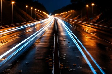 Long exposure photography captures the enchanting trail of road lights in the night