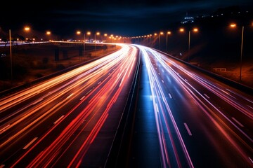 Fototapeta na wymiar Long exposure photography captures the enchanting trail of road lights in the night