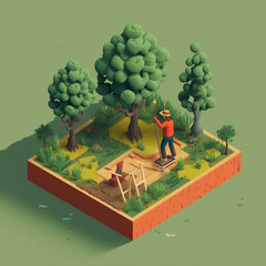 isometric planting green trees