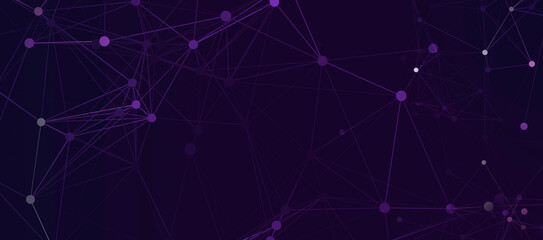 Texture chaotic communication network. Pattern connecting lines, dots, glow stars. Purple  background frame.
