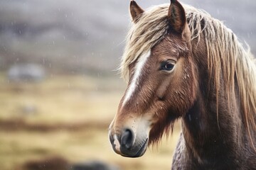 Obraz na płótnie Canvas portrait of Icelandic horse in iceland landscape. Generative ai
