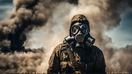 Survival in the Haze, Navigating Danger with Resolve, Wearing a Gas Mask Amidst Dangerously Polluted Conditions for a Breath of Resilience