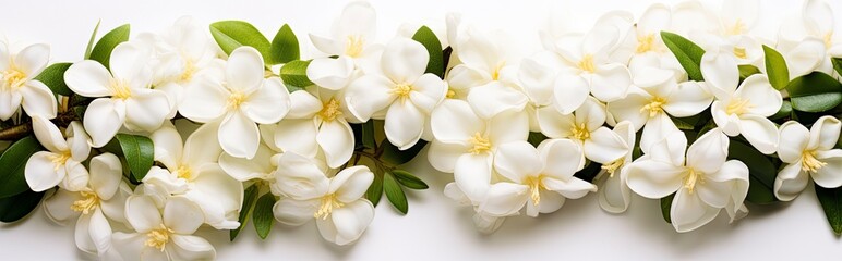 Fototapeta na wymiar Jasmine flowers on white surface.
