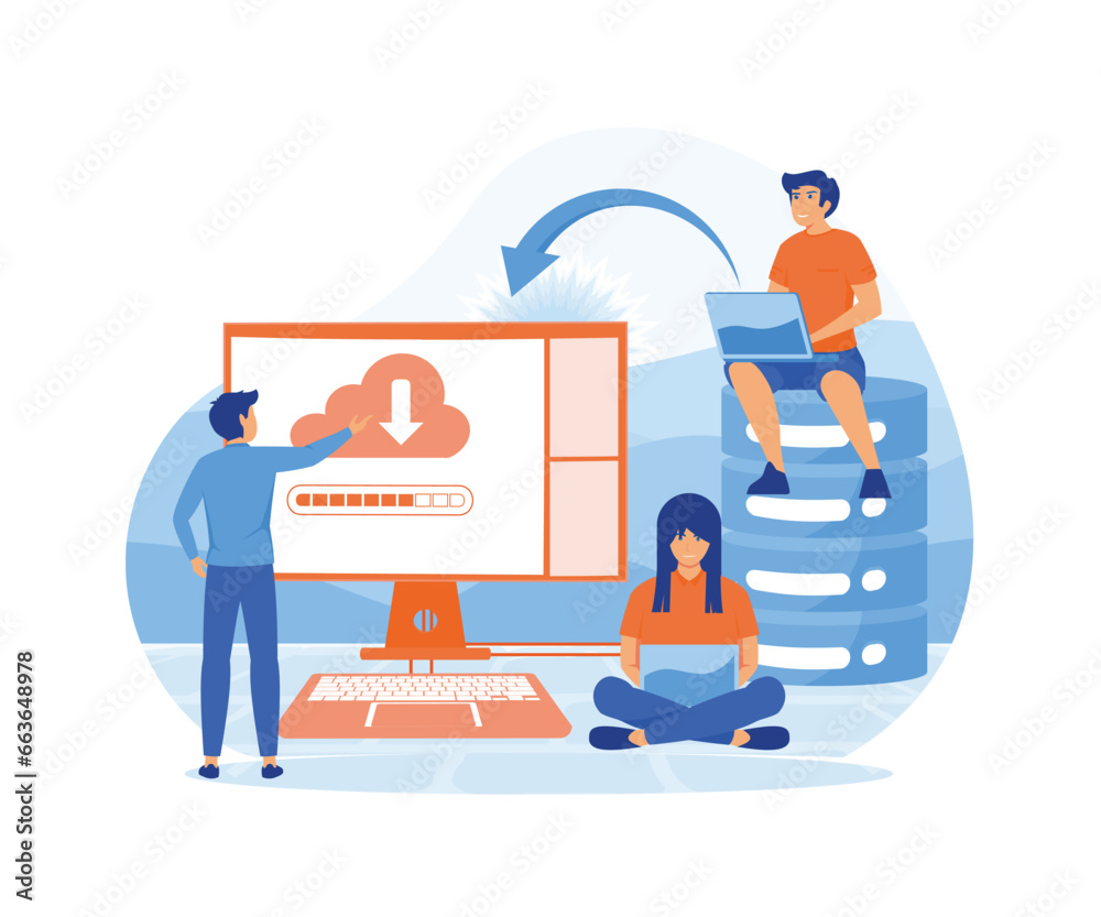 Poster web hosting concept. online database, server, web data center, cloud computing, technology, computer