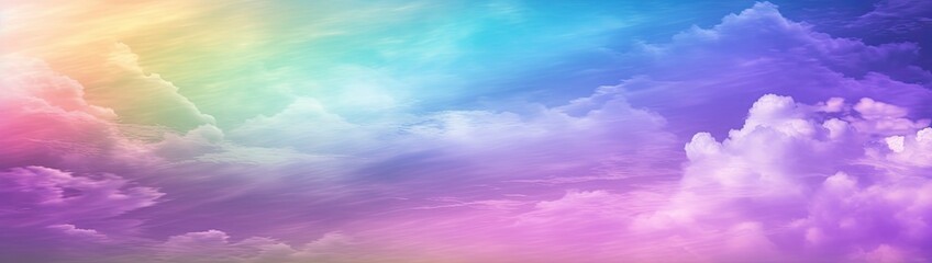 Obraz premium Rainbow sky with fluffy clouds. Multicolored toned sky.