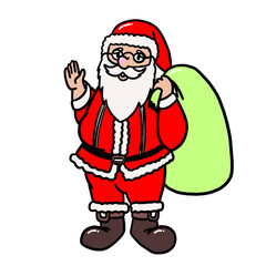 cartoon santa claus hold the bag and wave hand