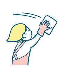 雑巾で拭き掃除をする女性のシンプルなイラスト