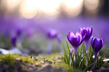 Spring purple crocus flower.