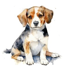 Watercolor dog clip art on white background.