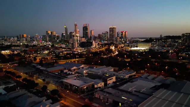 Aerial view of Perth skyline at night