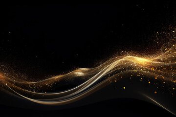 Abstract golden wave on black background.