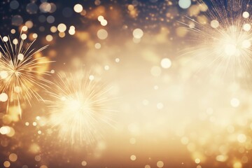 Obraz premium Gold Vintage Fireworks and bokeh on New Year's Eve and copy space.