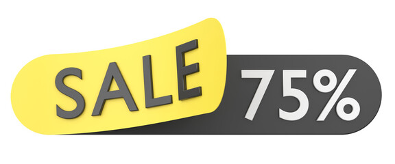 Seventy five percent sale. 75% sale. 3D illistration.