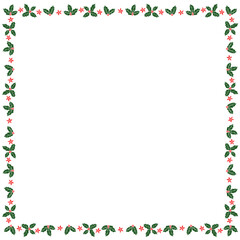 Holiday season Christmas Holly and red flower wreath frame botanical vector illustration, Hand-drawn style.