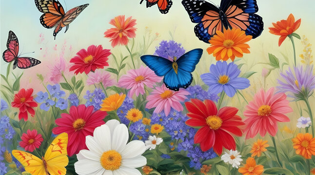 paint art of butterflies on a flower. 