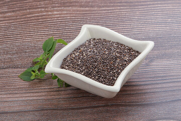 Dietary chia seeds in the bowl