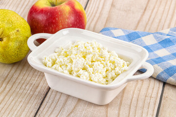 Organic cottage cheese in the bowl