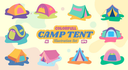 Colorful Camp Tent Illustration Set