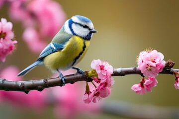 Obraz premium A Bluetit bird resting on the branch of a tree.