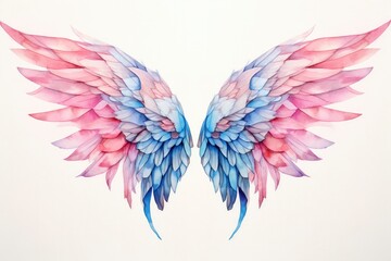 Fototapeta premium Beautiful magic watercolor blue pink wings.