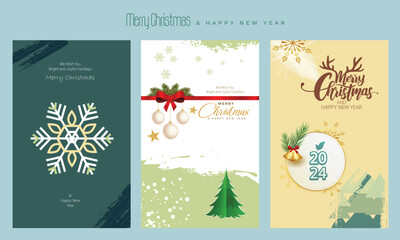 Merry Christmas and Happy New Year Design. Set of vector illustrations for background, greeting card, party invitation card, website banner, social media banner, marketing material.