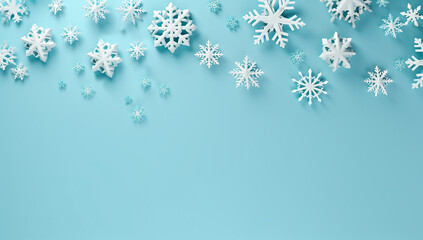 Fototapeta premium snow flakes decorated with a light sky-bluel background