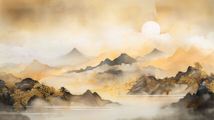 Gold ink painting Landscape painting