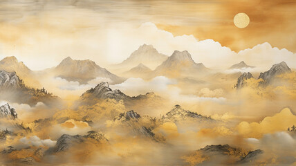 Gold ink painting Landscape painting