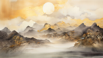 Gold ink painting Landscape painting © Thoughts