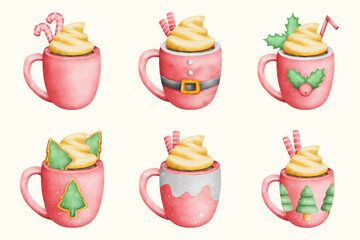 set bundle christmas sweet drink watercolor element collection