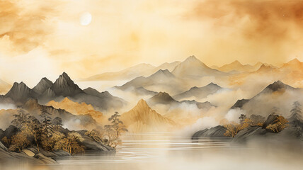 Gold ink painting Landscape painting