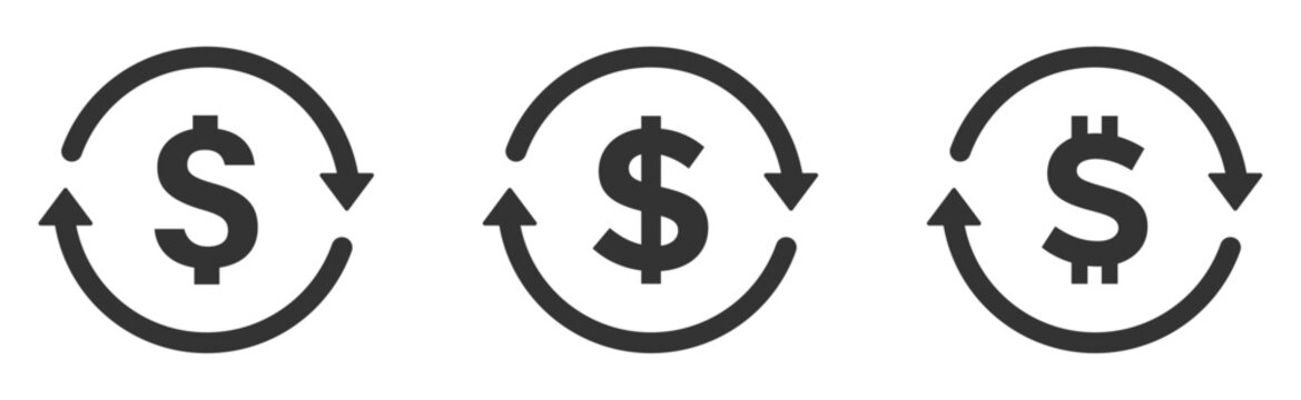 Trendy currency conversion flat vector icons set