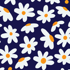 Set of simple floral seamless patterns. All over print. Botanical collage in modern flat liberty style, Floral Silhouettes. Meadow plants, leaves, leaf and small daisy flowers collection. 