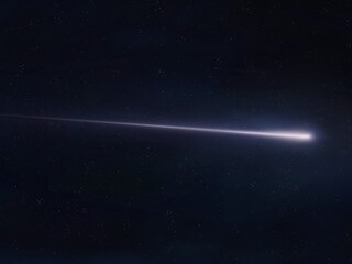 Long meteorite trail. Bright shooting star in the night sky isolated. A meteor lights up the starry sky. © Nazarii