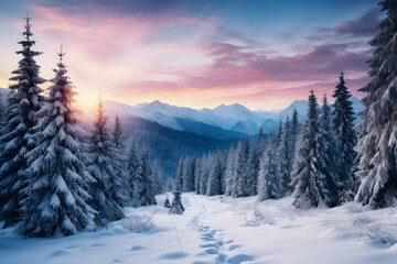 Fototapeta na wymiar Winter Wonderland, Majestic Carpathian Mountains Blanketed in Snow