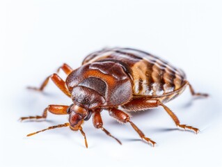 Closeup of a bed bug isolated on white background. AI generative.