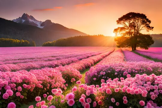sunrise in the flowers field