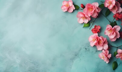 pink flowers on marble background
