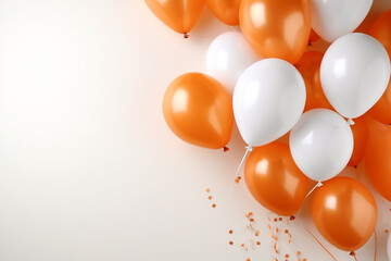 orangene und weiße Ballons mit Platz für Text. Querformat. Generative Ai.
