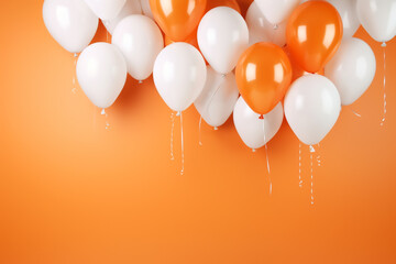 orangene und weiße Ballons mit Platz für Text. Querformat. Generative Ai. - obrazy, fototapety, plakaty