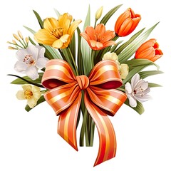 Obraz na płótnie Canvas Flower arrangement with a bow isolated on a white background.