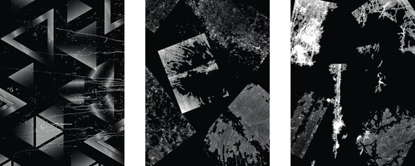 Naklejka premium Glitch distorted grungy isolated layers . Design element for brochure, social media, posters, flyers. Overlay texture.Textured banner with Distress effect .Vector halftone dots . Screen print texture