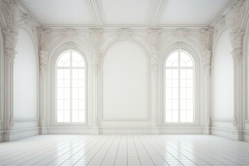 Background of a room with white walls and a spacious backdrop. Generative AI