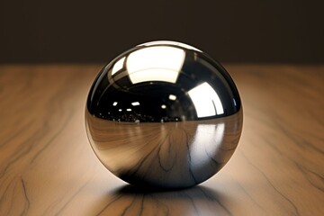 Shiny metallic circular ball with a silver finish. Generative AI