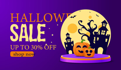 halloween sale banner template. promotional podium, product presentation
