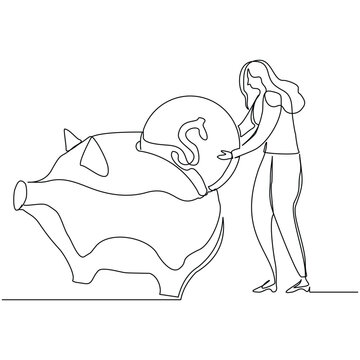 woman putting coin piggy bank clip art preview